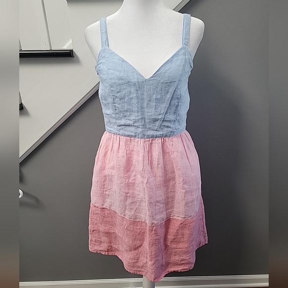 Cynthia Rowley 100% Linen 3 Color Dress with Pockets Coastal Barbiecore Sz 2 - Picture 1 of 6